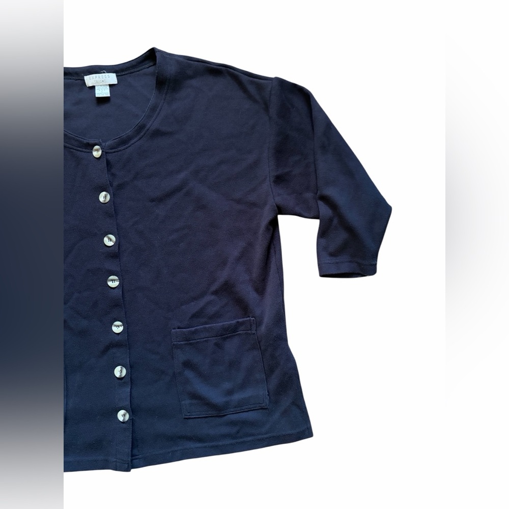 90’s Navy Button-Front Cardigan With Patch Pockets - image 3